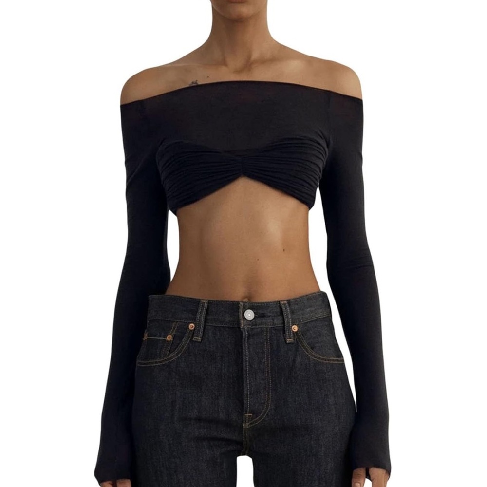 Y2K Sheer Off Shoulder Cropped Top